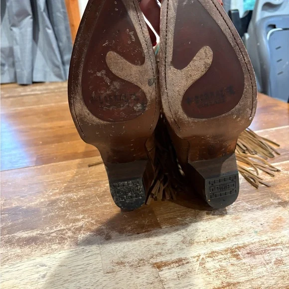 Brown Fringe Western Heeled Boots - Women's Fashion Boot - Picture 3 of 5